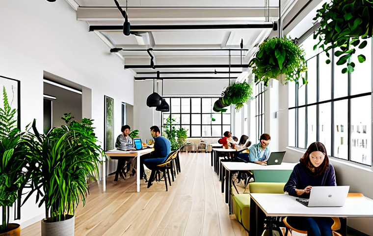 Collaborative Coworking Space**
"A bright and airy modern coworking space filled with people in modest attire collaborating on laptops and discussing ideas. Soft natural light, plants throughout the space, modular furniture. Safe for work, fully clothed, appropriate content, professional environment, perfect anatomy, natural proportions, high-quality render."
**