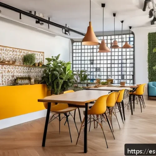 Home 31 코워킹 스페이스의 경영 전략 분석 - A vibrant coworking space in a modern urban setting in Spain, showcasing a diverse group of professi...